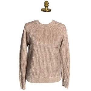 IVANKA TRUMP | Ribbed Knit Beige Silver Metallic Pullover Sweater Size Medium.